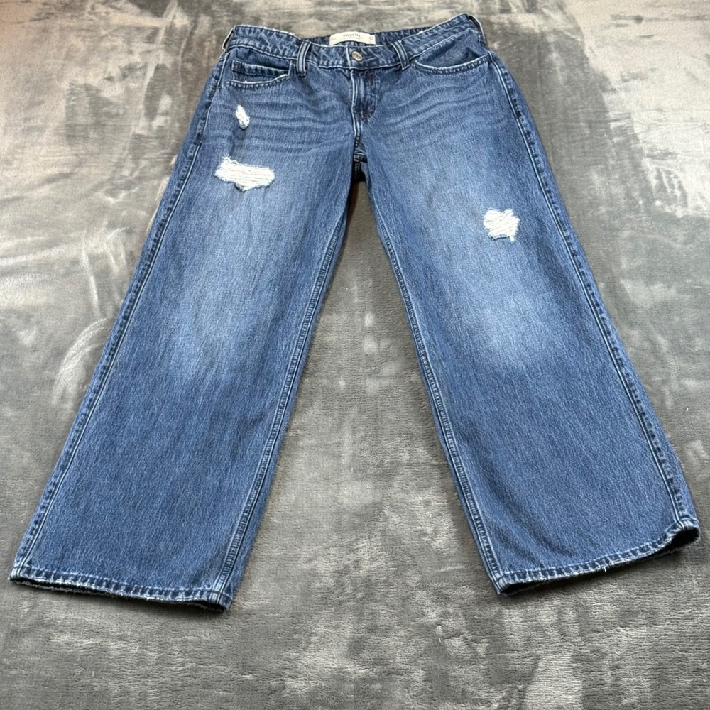 Hollister Low-Rise Baggy Jeans Womens 6R W28 Distressed Wide Leg Denim